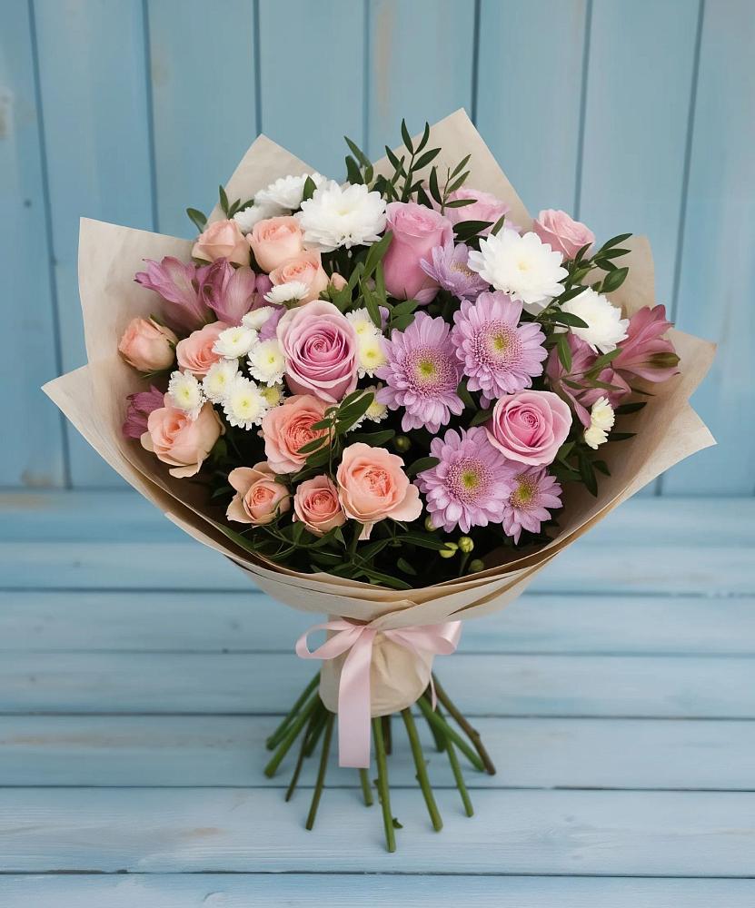 Букет цветов из: Хризантемы, Розы и Альстромерии в Бичуре