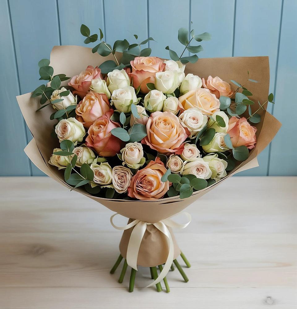 Букет цветов из: Альстромерии и Розы в Бичуре