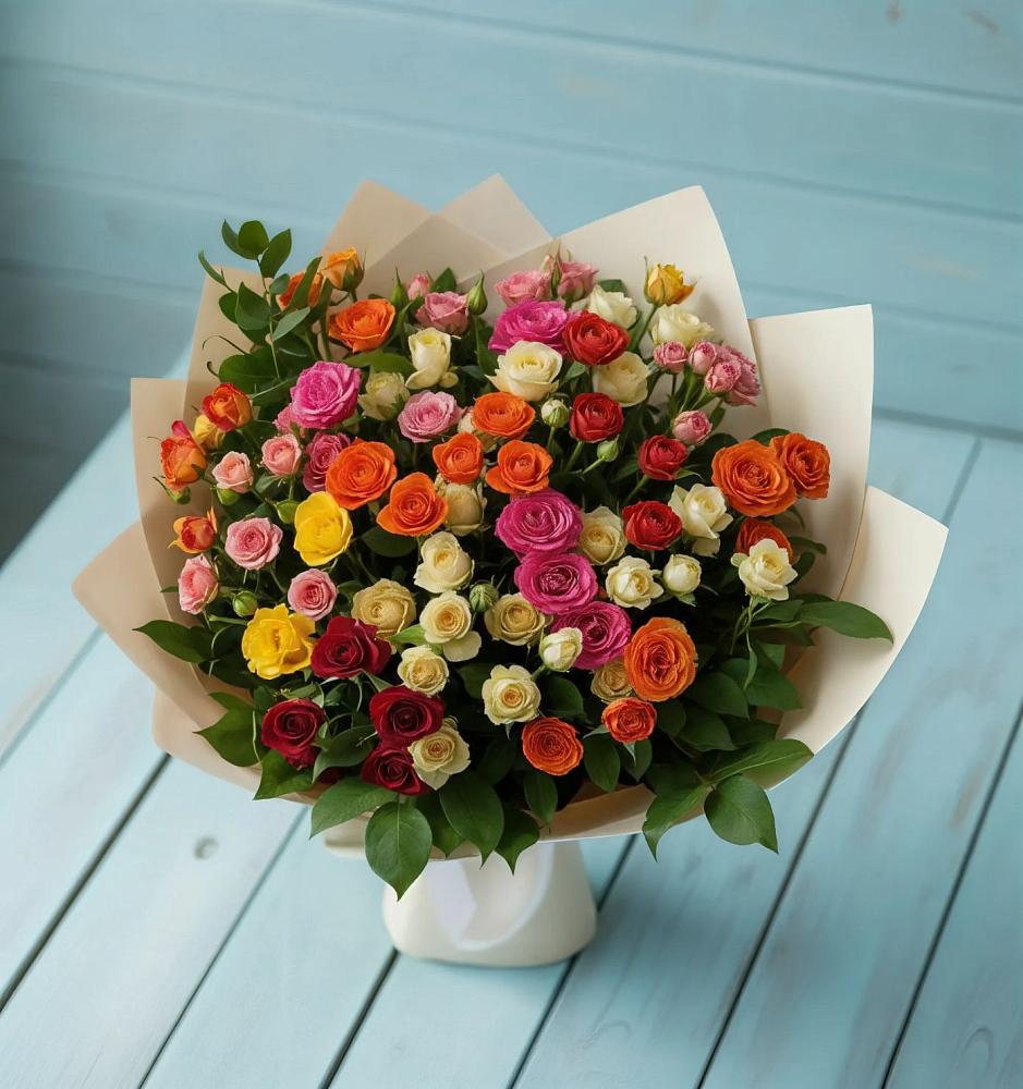 Букет Микс из разноцветных кустовых роз в Бичуре