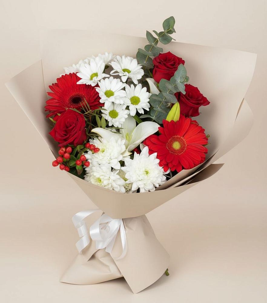 Букет цветов из: Розы, Хризантемы, Герберы и Лилии в Бичуре