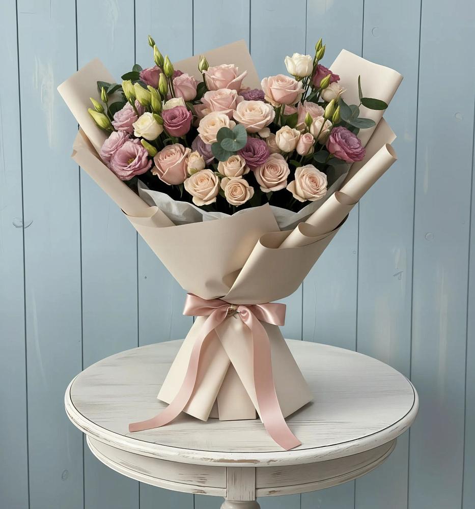 Букет цветов из: Розы и Лизиантусы в Бичуре