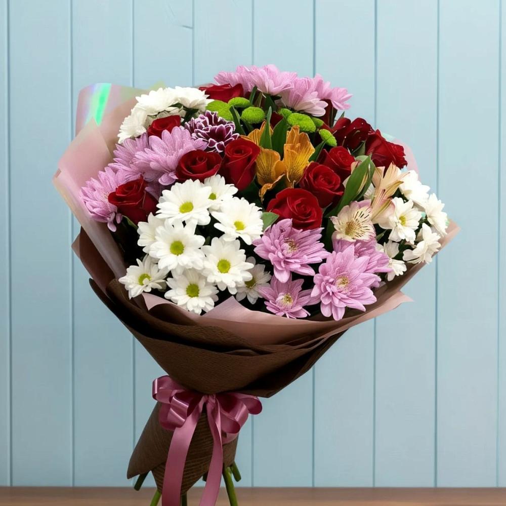 Букет цветов из: Розы, Хризантемы и Альстромерии в Бичуре